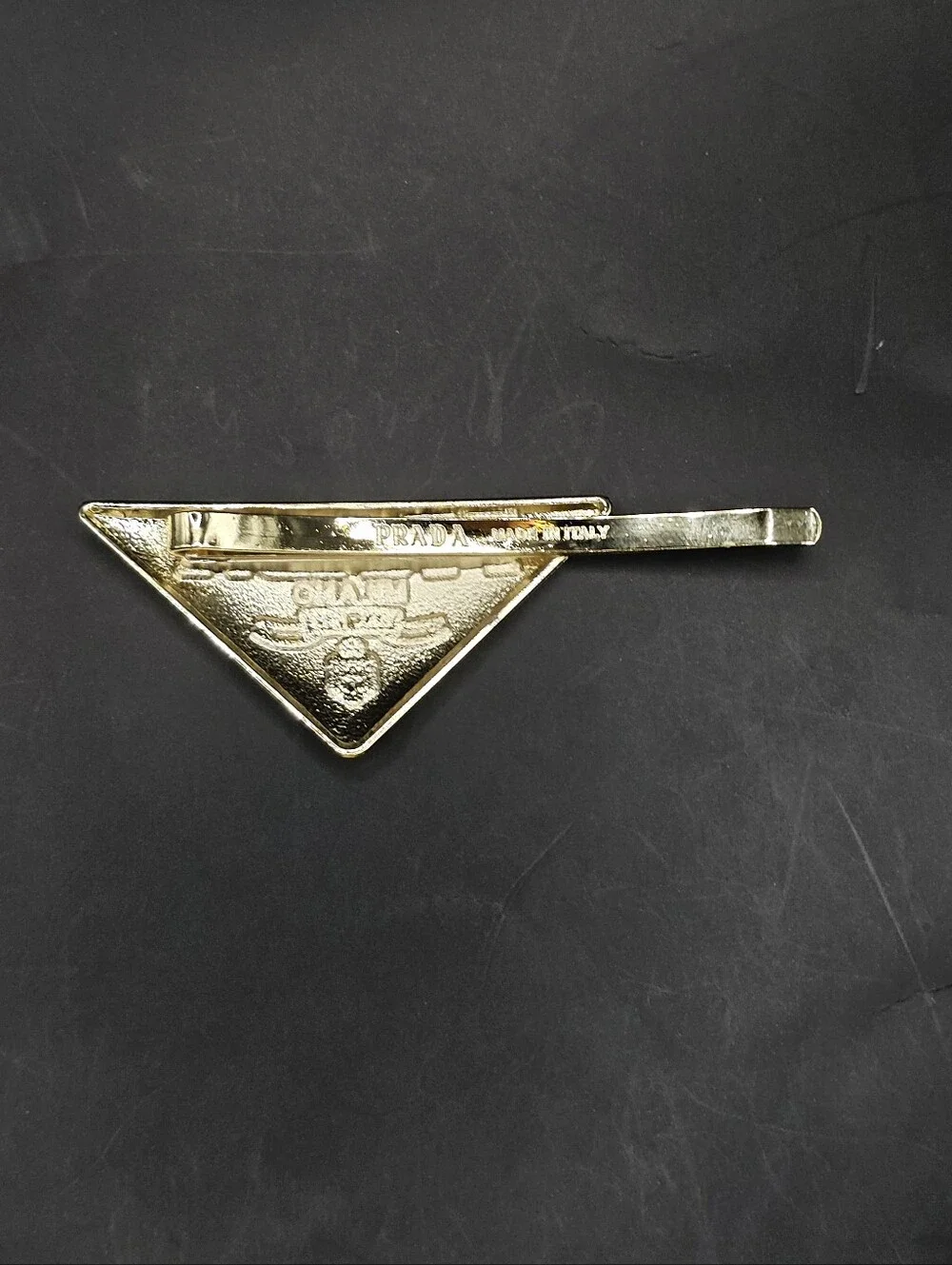 2x Gold Tone Prada Triangle Style Hair Clips